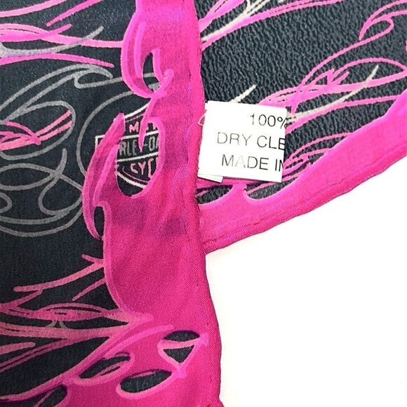 Harley Davidson Silk Scarf Magenta Charcoal Hand Rolled 11,5x58 inches - Picture 10 of 12